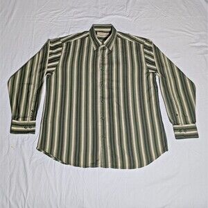 Tommy Bahama Men's Green Striped Long Sleeve Button Down Silk Shirt Size Large